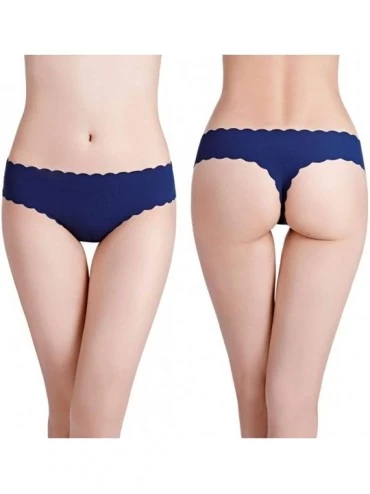 Panties Women's Large Size 100KG Can Wear Solid Color Breathable Seamless Low Waist Sexy Thong - Navy - CJ18YDS6Q4Q $38.11