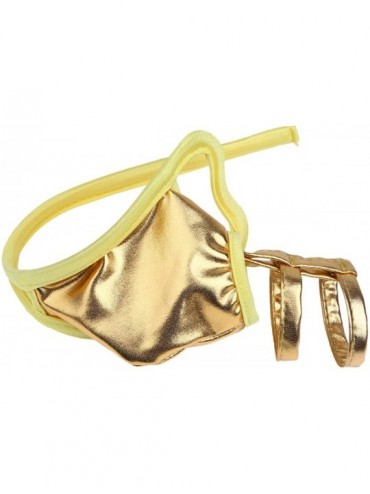 G-Strings & Thongs Mens Sexy C-String Lingerie Bikini Underwear - Gold - CN18ZZWLH0C $25.31