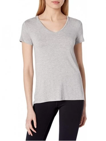 Tops Women's Loungewear V-Neck Short Sleeve T-Shirt - Light Heather Grey - C4188OA0KZW $23.57