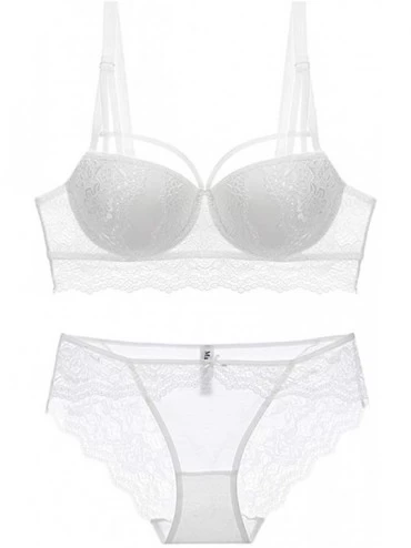 Bras Women's Push Up Bra Lace Underwired Lingerie Bra and Panties 2 Piece Set - White - C418YYYGR05 $42.36