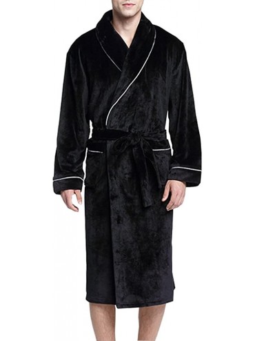 Robes Unisex Shawl Collar Plush Fleece Robe - Black - CF1800L240M $72.75