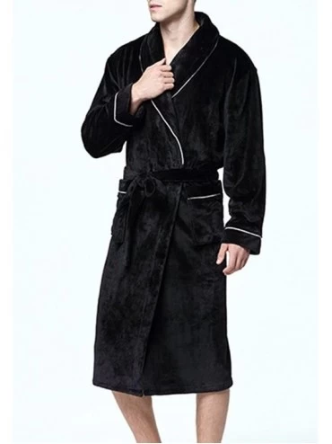 Robes Unisex Shawl Collar Plush Fleece Robe - Black - CF1800L240M $41.83