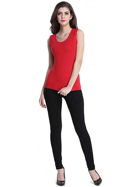 Thermal Underwear Womens Cotton Thermal Underwear Fleece Lined Tops Cami Tank Vest - Red - CT18AWRK005 $17.63