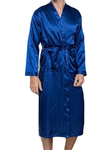 Robes Men's Charmeuse Pure Color Light Weight Soft Long Sleeve Sleep Robe - Navy Blue - C5199Q5AQNY $54.89