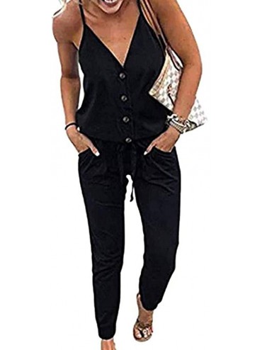 Thermal Underwear Women Summer Rompers Sexy Strap V Neck Waistband Lace-up Long Pants Jumpsuits - Black - C618S83YGQR $40.39