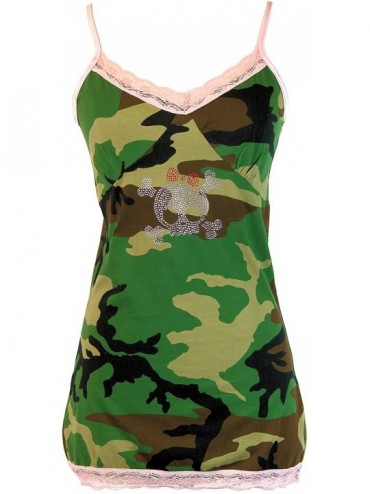 Nightgowns & Sleepshirts Women's Sexy Camouflage Chemise Tunic Top - Rhinestone Skull - CR1247XSBTT $42.28