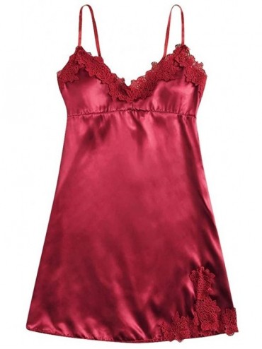 Bustiers & Corsets Sexy Lace Nightgown Pajamas Nightdress Silk Underwear Women Lingerie Sleepwear - Red - CC195AQQIXC $25.32