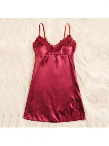 Bustiers & Corsets Sexy Lace Nightgown Pajamas Nightdress Silk Underwear Women Lingerie Sleepwear - Red - CC195AQQIXC $9.00