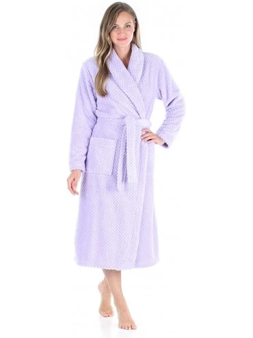 Robes Women's Plush Fleece Robe Jacquard Long Sleeve Bathrobe - Purple - CO12GS9G0U7 $51.10