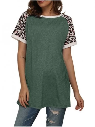 Baby Dolls & Chemises Women Splice Blouse Solid Color Stitching Striped Leopard Short Sleeve Shirt Tunics Tops - D - CG193K4I...
