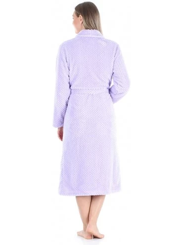 Robes Women's Plush Fleece Robe Jacquard Long Sleeve Bathrobe - Purple - CO12GS9G0U7 $33.60