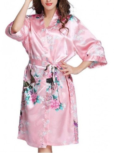 Nightgowns & Sleepshirts Women's Satin Nightshirt Lingerie Charmeuse Elegent Peacock Kimono - Pink - C319DSQ4CUW $46.34