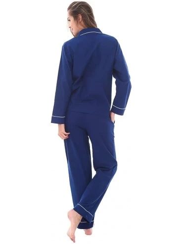 Sleep Sets His and Hers Lightweight Flannel Pajamas- Long Button Down Cotton Pj Set - Women's - Midnight Blue - CI12O498IQM $...