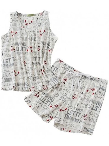 Sets Women's Cute Sleeveless Print Tee and Shorts Sleepwear Tank Top Pajama Set - Snow - CS18U4DIYGZ $38.43