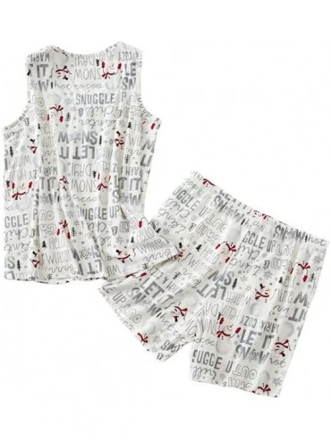 Sets Women's Cute Sleeveless Print Tee and Shorts Sleepwear Tank Top Pajama Set - Snow - CS18U4DIYGZ $21.75