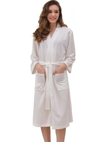 Robes Women's Kimono Lightweight Waffle Mid-Length Robe - White - CP199AR74WM $34.08