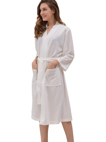 Robes Women's Kimono Lightweight Waffle Mid-Length Robe - White - CP199AR74WM $18.21
