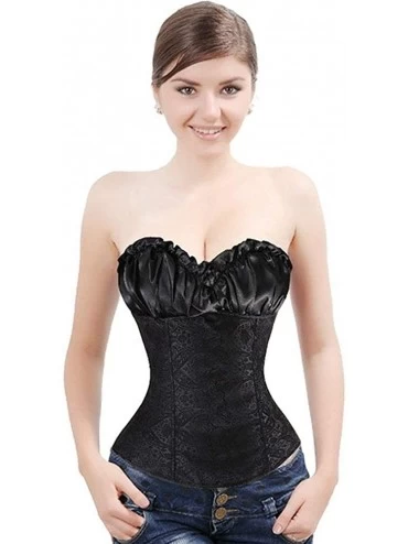 Bustiers & Corsets Slim_Dream Women Sexy Plus Size Corset Lingerie Satin Floral Brocade Corselet Shapewear with G-String - C3...