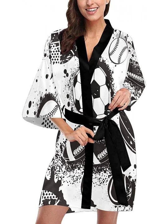 Robes Custom Colorful Soccer Balls Women Kimono Robes Beach Cover Up for Parties Wedding (XS-2XL) - Multi 5 - CR194X572I9 $37.08