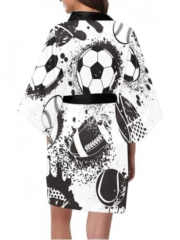 Robes Custom Colorful Soccer Balls Women Kimono Robes Beach Cover Up for Parties Wedding (XS-2XL) - Multi 5 - CR194X572I9 $37.08