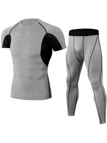 Thermal Underwear Compression Suits for Men- Workout Sets Fitness Sports Yoga Tights Athletic Training Short Sleeve Shirts+Le...