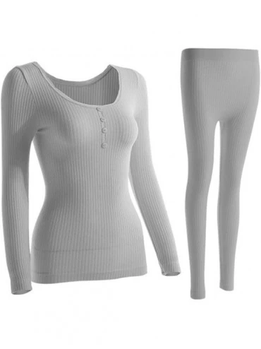 Thermal Underwear Thermal Underwear Women Four Grain of Buckle Seamless Lace Sexy Winter Shaped Women Long Johns - Gray - C11...