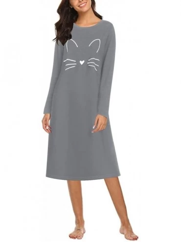 Nightgowns & Sleepshirts Nightgowns for Women Summer Soft Cat Printed Sleepshirts Short Sleeve Nightshirt Sleepwear - Long Sl...