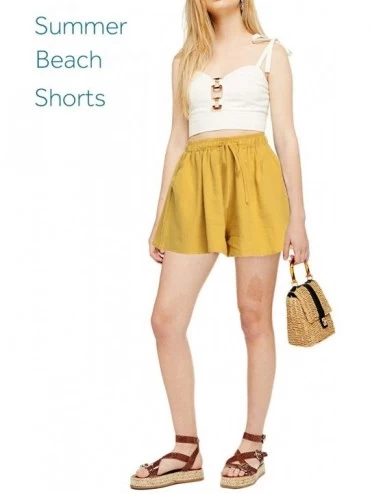 Bottoms Women's Shorts Elastic Waist Casual High Waisted Shorts Summer Baggy Shorts - Yellow - CC18TUATDMH $15.27