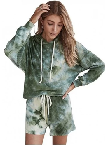Sets Women Tie dye Pajama Set Nightwear Sleepwear Cute Drawstring V Neck Tie Dyed Loungewear Hoodies with Shorts Army Green -...