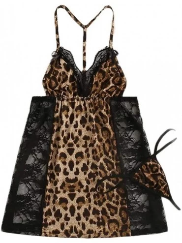 Bustiers & Corsets New Sexy Women lace Splic Nightdress with Thong Leopard Backless Sexy Underwear - Black - CY194E3M504 $15.57