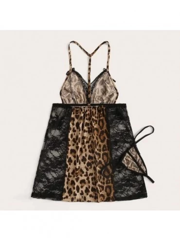 Bustiers & Corsets New Sexy Women lace Splic Nightdress with Thong Leopard Backless Sexy Underwear - Black - CY194E3M504 $15.57