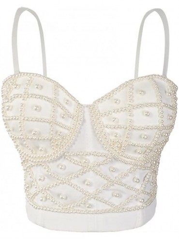 Bustiers & Corsets Women's Pearls Bustier Crop Top Club Party Croset Tops - White - C91870WN769 $75.72