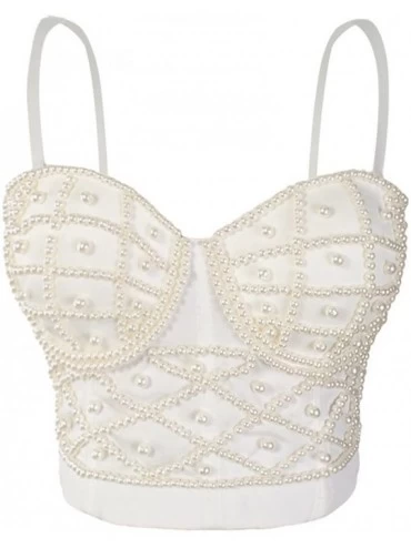Bustiers & Corsets Women's Pearls Bustier Crop Top Club Party Croset Tops - White - C91870WN769 $62.82