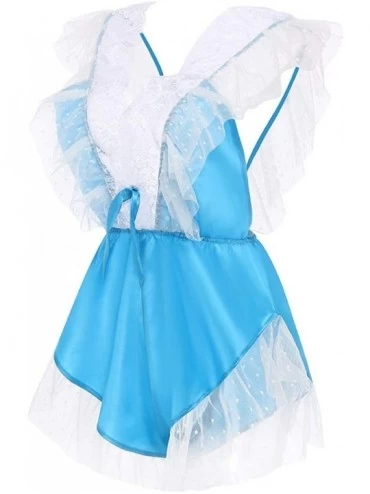 Nightgowns & Sleepshirts Women V-Neck Lace Sexy Satin Camisole Pajamas Bodysuit - Light Blue - C51979MTQHC $12.60