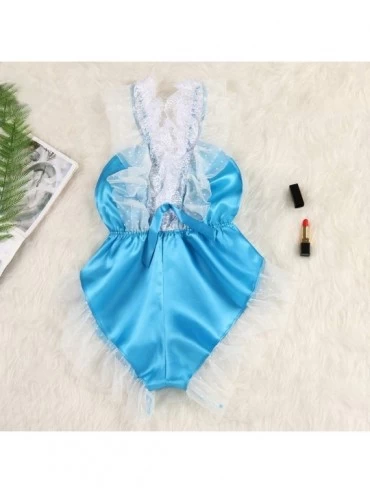 Nightgowns & Sleepshirts Women V-Neck Lace Sexy Satin Camisole Pajamas Bodysuit - Light Blue - C51979MTQHC $12.60