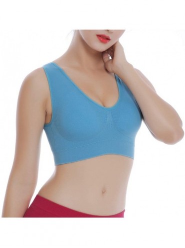 Sets Tops for Women Fashion 2019 Women Pure Color Plus Size Ultra Thin Large Bra Sports Bra Full Bra Cup Tops Light Blue - C2...