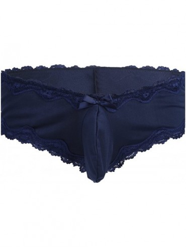 G-Strings & Thongs Men's Sissy Pouch Panties Floral Lace Bikini Briefs Thong Underwear Lingerie - Navy Blue - CY19CSALA9H $30.03
