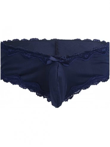G-Strings & Thongs Men's Sissy Pouch Panties Floral Lace Bikini Briefs Thong Underwear Lingerie - Navy Blue - CY19CSALA9H $29.25