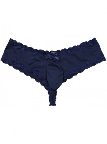 G-Strings & Thongs Men's Sissy Pouch Panties Floral Lace Bikini Briefs Thong Underwear Lingerie - Navy Blue - CY19CSALA9H $30.81