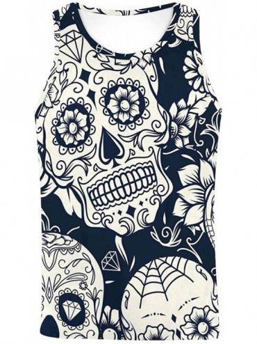 Undershirts Men's Muscle Gym Workout Training Sleeveless Tank Top Skull with Floral Ornament - Multi7 - C719DLOU38G $55.55