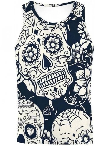 Undershirts Men's Muscle Gym Workout Training Sleeveless Tank Top Skull with Floral Ornament - Multi7 - C719DLOU38G $51.39