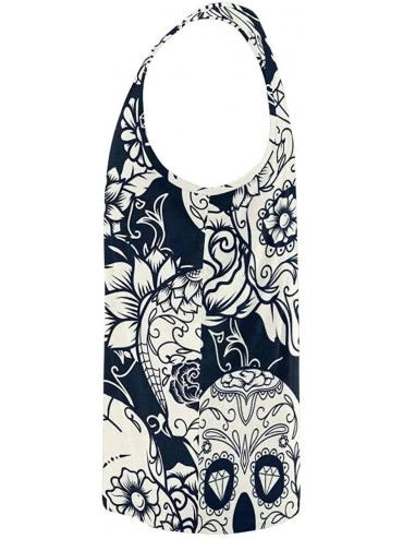 Undershirts Men's Muscle Gym Workout Training Sleeveless Tank Top Skull with Floral Ornament - Multi7 - C719DLOU38G $33.33