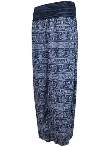 Bottoms Womens Plus Size Trousers Casual Lightweight Lounge Flowers Printed Band Width Pajama Loose Leg Harem Pants Navy - CA...
