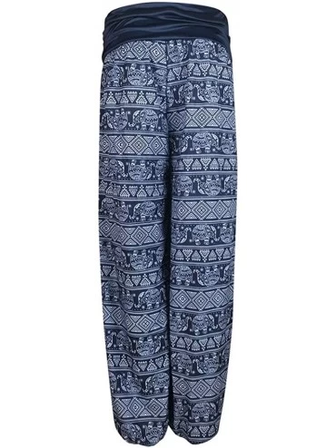 Bottoms Womens Plus Size Trousers Casual Lightweight Lounge Flowers Printed Band Width Pajama Loose Leg Harem Pants Navy - CA...