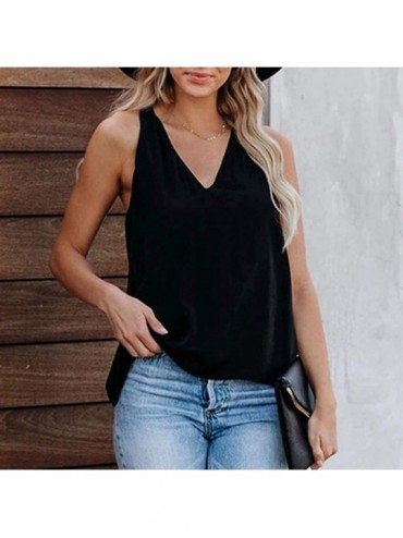 Thermal Underwear Women V Neck Solid Color Cross Back Tank Tops Casual Loose Sleeveless Vest Blouse - Black - CX1977L2OW6 $28.87