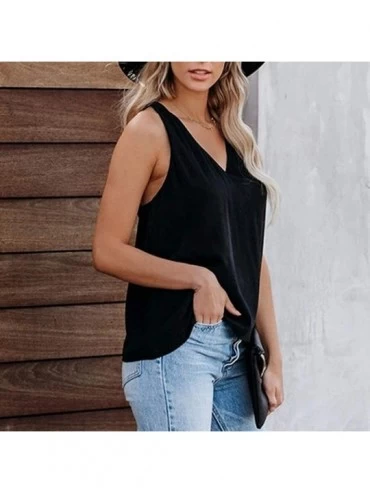 Thermal Underwear Women V Neck Solid Color Cross Back Tank Tops Casual Loose Sleeveless Vest Blouse - Black - CX1977L2OW6 $14.62