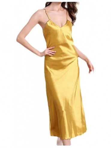 Nightgowns & Sleepshirts Women's Slim-Fit Thin Stretch V Neck Solid Strap Breathable Sleepwear - Yellow - CM19C7EZA5T $52.64
