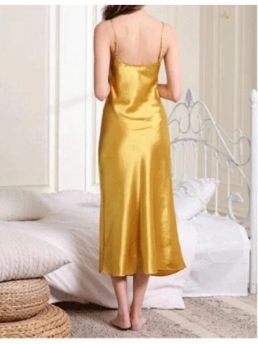 Nightgowns & Sleepshirts Women's Slim-Fit Thin Stretch V Neck Solid Strap Breathable Sleepwear - Yellow - CM19C7EZA5T $19.74