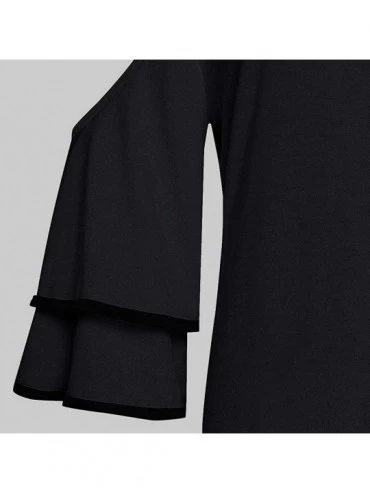 Sets Plus Size Henley V Neck Lace up Tops Patchwork Casual Short Sleeve Blouse Shirts - Z8_black - CU193Q5ODWM $24.75
