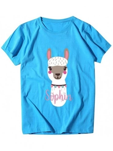 Thermal Underwear Printed T-Shirt- Summer Women's Alpaca Short Sleeve Round Neck Plus Size top - Blue - CQ1943ERG5E $24.96